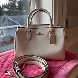 Coach White Satchel with Structured Shape and Gold Hardware